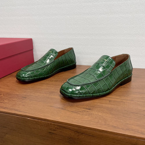 Ferragamo Croc-Embossed Leather Slip-On Loafers Green