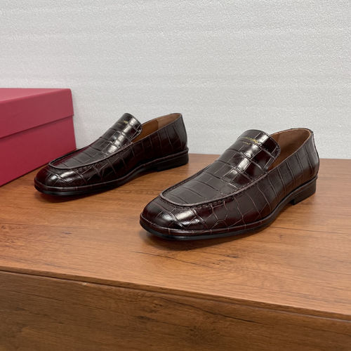 Ferragamo Croc-Embossed Leather Slip-On Loafers Coffee