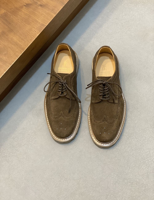 Brunello Cucinelli BC Suede Leather Loafers Hand Stitched Non-slip Sole