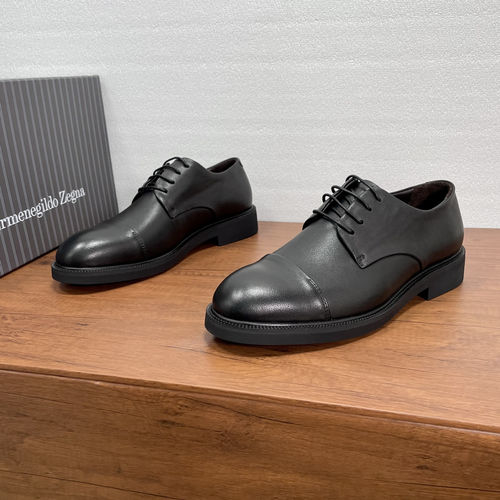 Zegna Smooth Calfskin Leather Derby Shoes