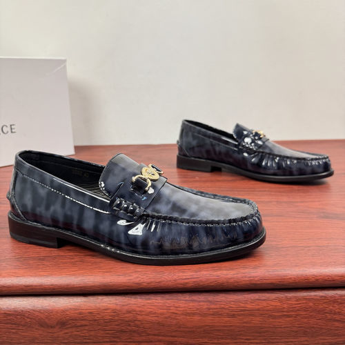 Versace Blue Spotted Pattern Leather Loafers