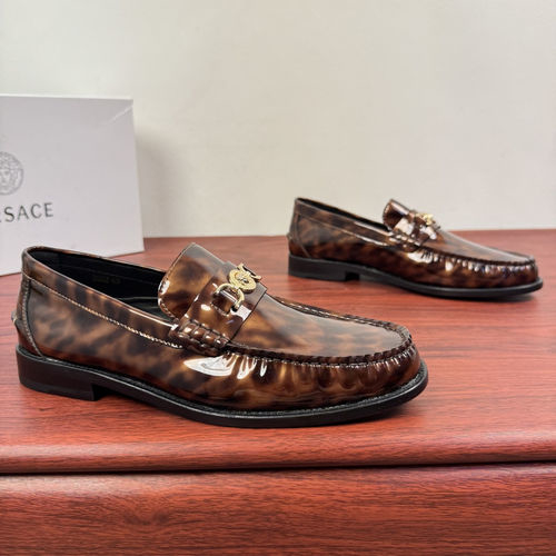 Versace Brown Spotted Pattern Leather Loafers