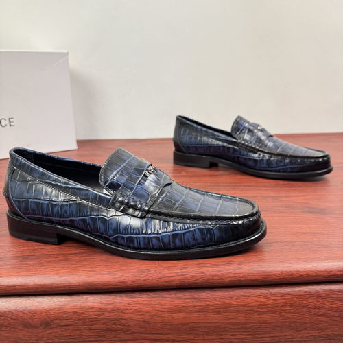 Versace Crocodile Pattern Blue Leather Loafers