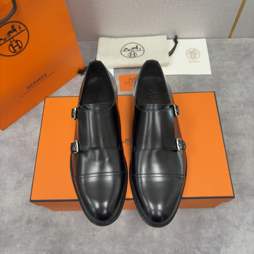 Hermes Double Buckle Leather Monk Shoes