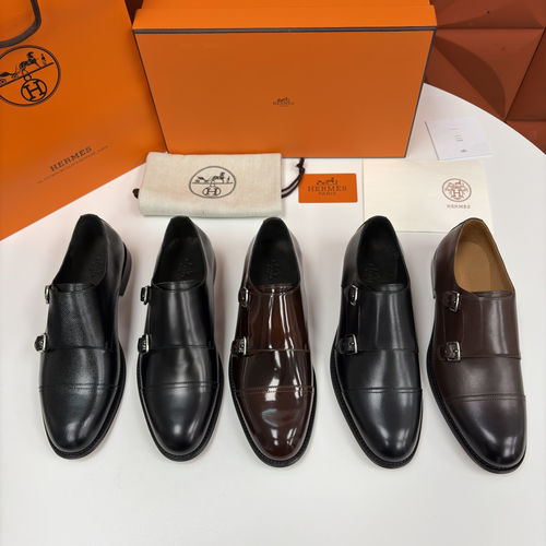 Hermes Double-buckle Monk Leather Dress Shoes