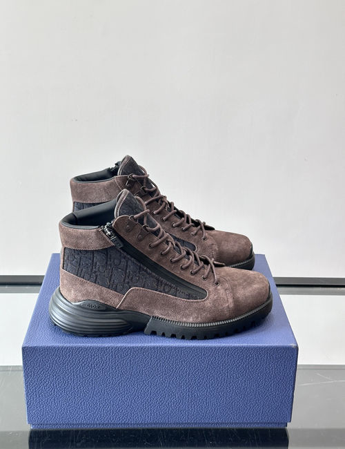 Christian Dior CD High-top Sneakers Suede Fabric CD Logo Side Zipper