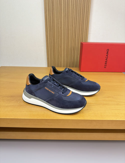 Ferragamo Premium Casual Sneakers Suede Canvas Upper