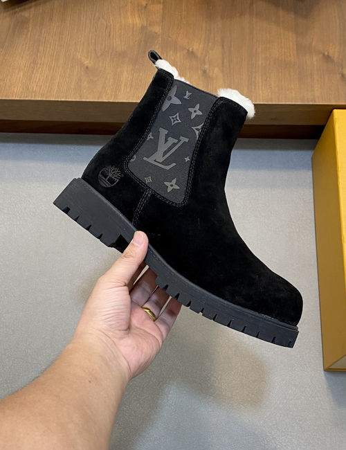 Louis Vuitton LV High Gloss Leather Shearling Boots TPR Sole
