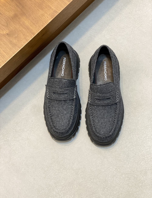 Ferragamo Calfskin Leather Casual Leather Shoes