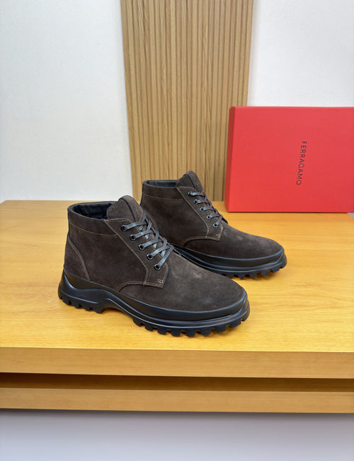 Ferragamo Suede High-top Shoes With Wool Lining