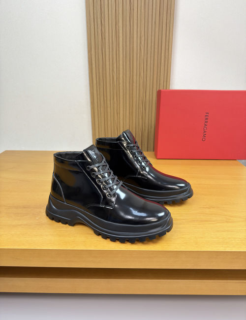 Ferragamo Patent Leather High-top Wool Lined Shoes
