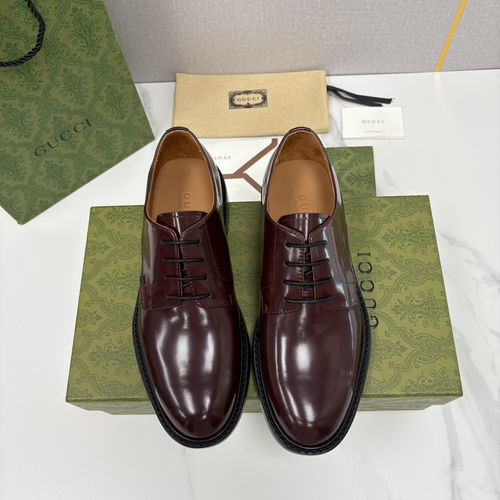 Gucci Lace-up Derby Leather Shoes With Web