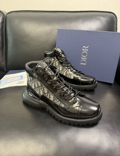 Christian Dior CD High-top Boots Leather Fabric Original Sole