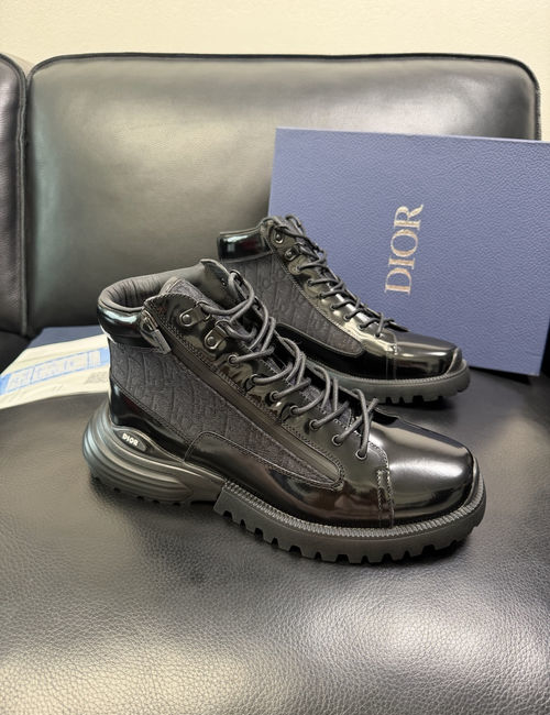 Christian Dior CD High-top Boots Leather Fabric Original Sole
