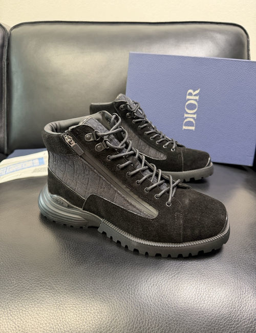 Christian Dior CD High-top Boots Leather Fabric Original Sole