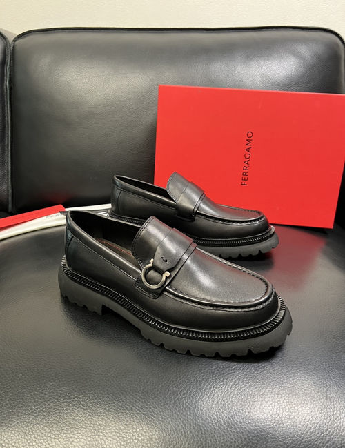 Ferragamo Premium Cowhide Leather Casual Loafers
