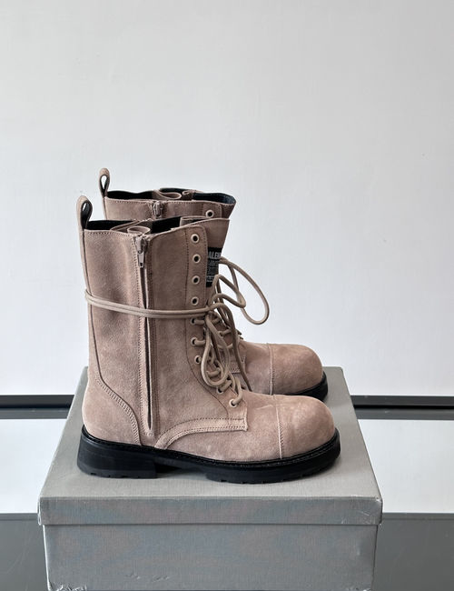 Balenciaga Fold-Over Leather Boots With Metal Buckles