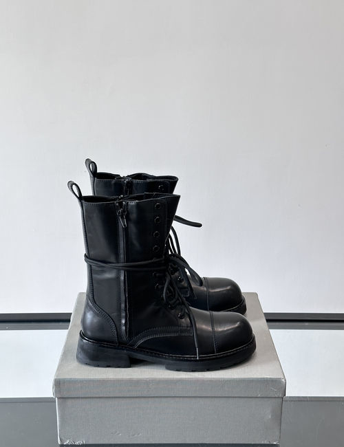 Balenciaga Fold-Over Leather Boots With Metal Buckles
