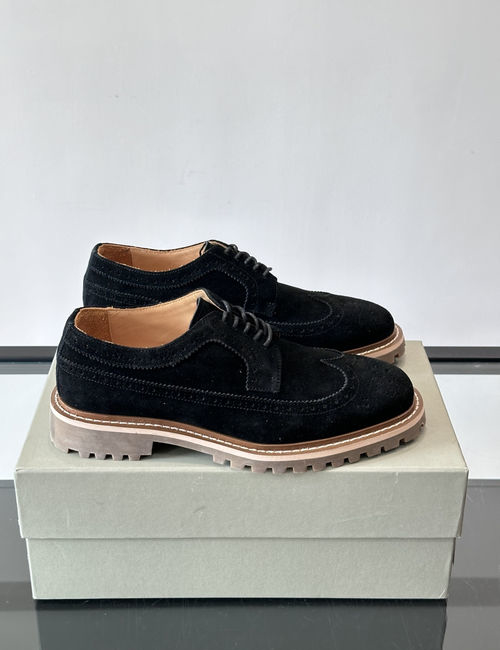 Brunello Cucinelli BC Suede Brogue Carved Derby Shoes