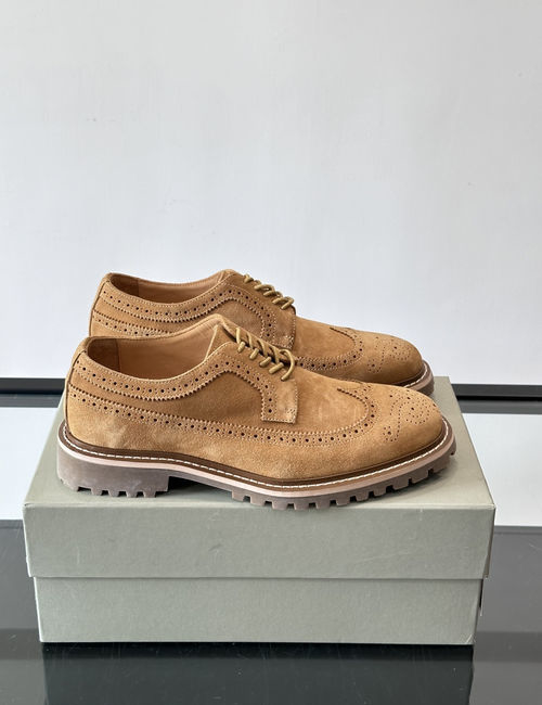 Brunello Cucinelli BC Suede Brogue Carved Derby Shoes