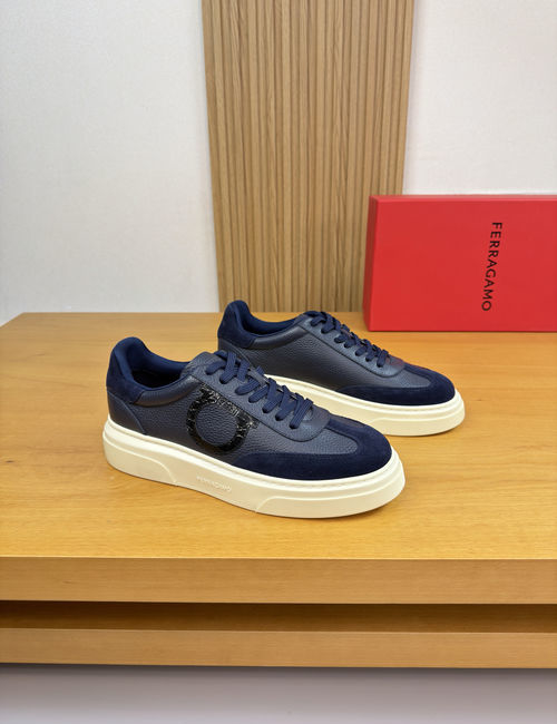 Ferragamo Premium Casual Sneakers Mixed Leather Upper