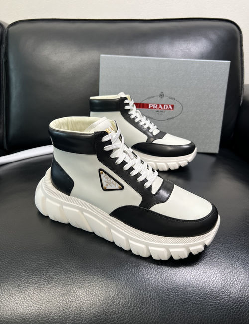 Prada High-top Leather Fabric Boots With Original Sole