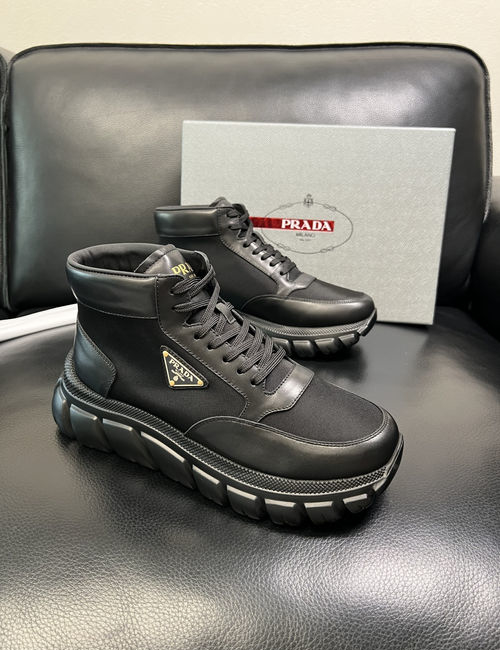 Prada High-top Leather Fabric Boots With Original Sole