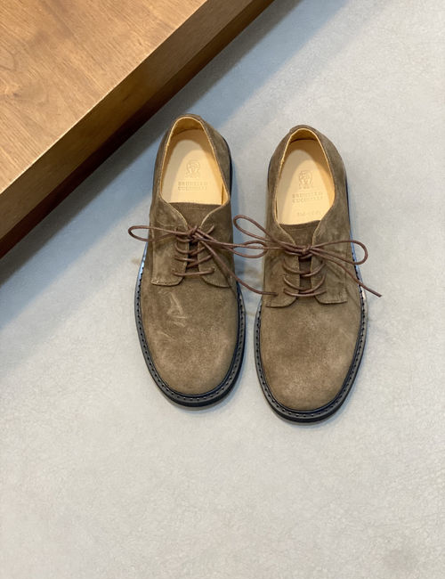 Brunello Cucinelli BC Suede Leather Loafers Hand Stitched Non-slip Sole