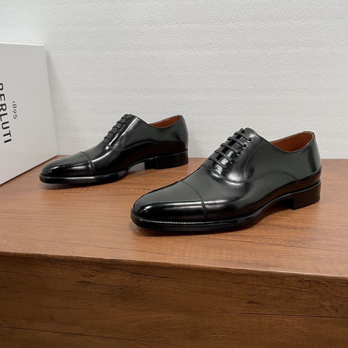Berluti Plain Black Leather Oxford Shoes