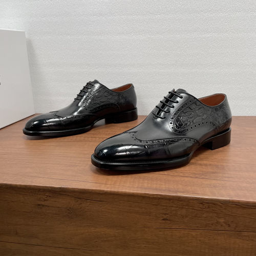 Berluti Embossed Black Leather Oxford Shoes