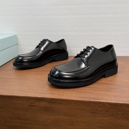 Prada Lace-Up Black Patent Leather Derby Shoes