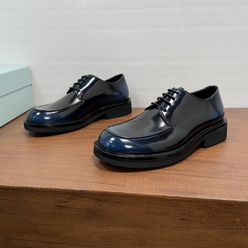 Prada Lace-Up Blue Patent Leather Derby Shoes
