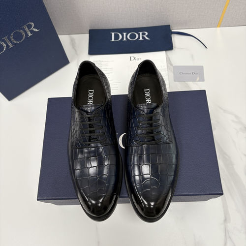 Christian Dior CD Crocodile Embossed Leather Oxford Dress Shoes