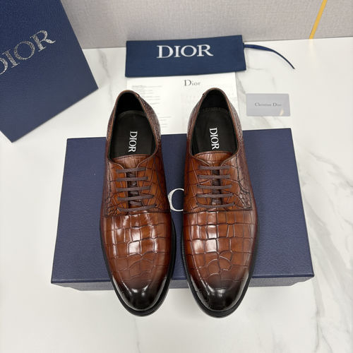 Christian Dior CD Crocodile Embossed Leather Oxford Dress Shoes