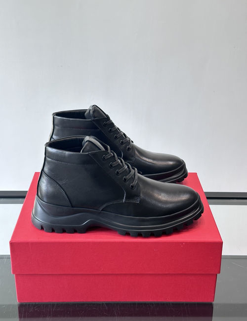 Ferragamo Cowhide Wool Lined Ankle Boots