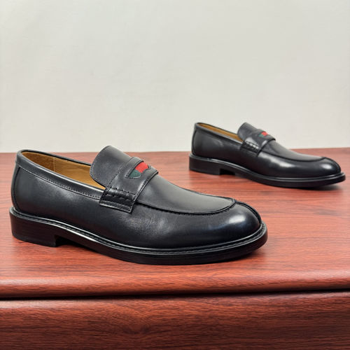 Gucci Web Strap Leather Loafers