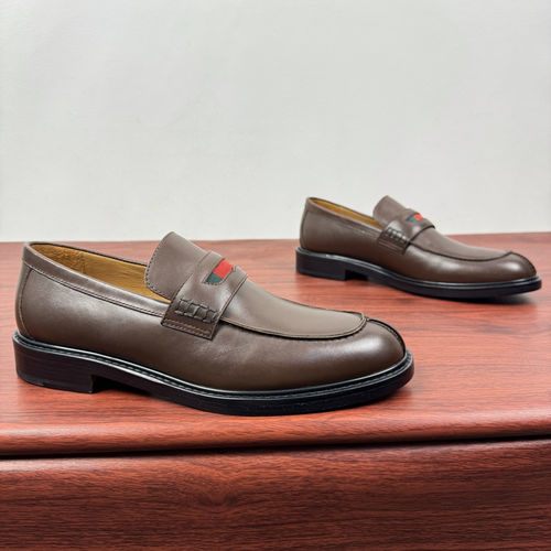 Gucci Web Strap Leather Loafers