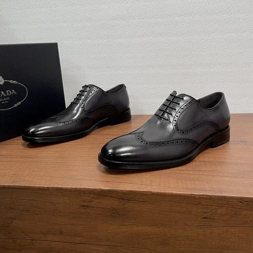 Prada Brogue Oxford Shoes Dark Grey
