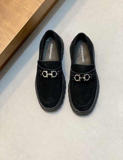 Ferragamo Stitched Leather Casual Dress Shoes