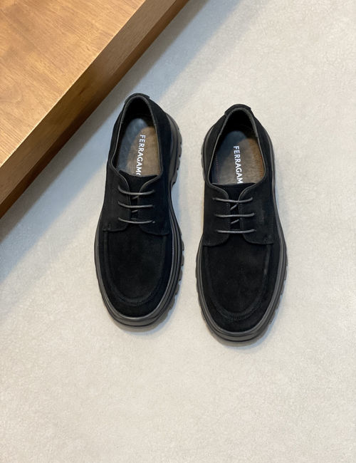 Ferragamo Stitched Leather Casual Dress Shoes