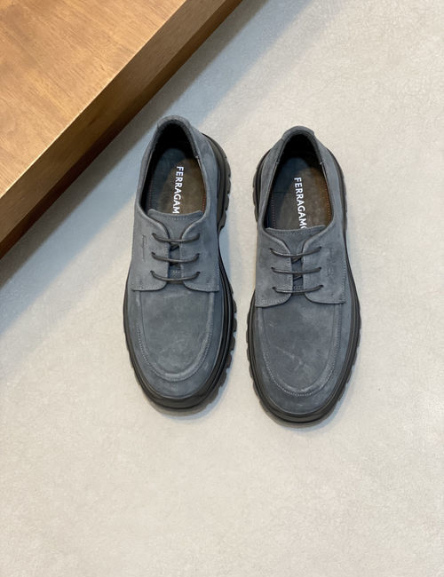 Ferragamo Stitched Leather Casual Dress Shoes