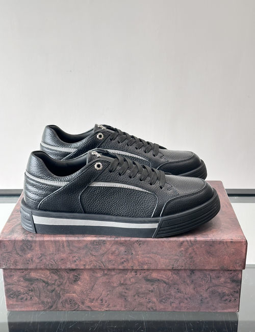 Stefano Ricci Stitched Leather Sneakers Metal Logo Detail