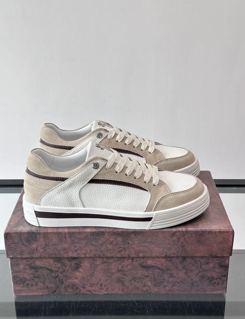 Stefano Ricci Stitched Leather Sneakers Metal Logo Detail