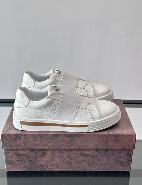 Stefano Ricci Stitched Leather Sneakers Metal Logo Detail
