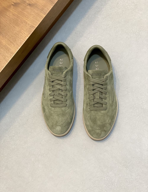 Zegna Suede Leather Casual Sneakers With Rubber Sole