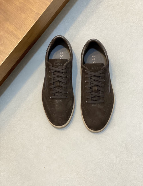 Zegna Suede Leather Casual Sneakers With Rubber Sole
