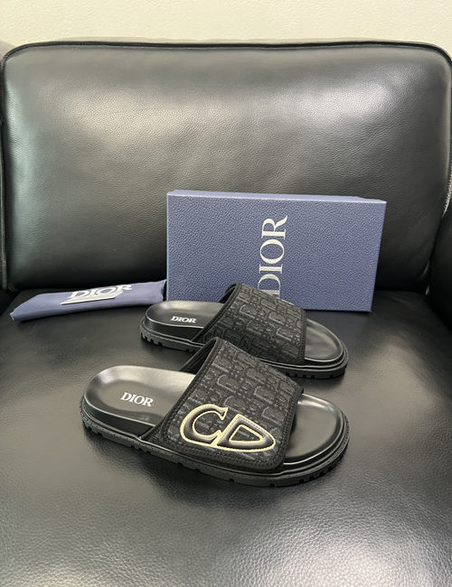 Christian Dior CD Cowhide Fabric Spliced Slippers