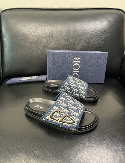 Christian Dior CD Cowhide Fabric Spliced Slippers