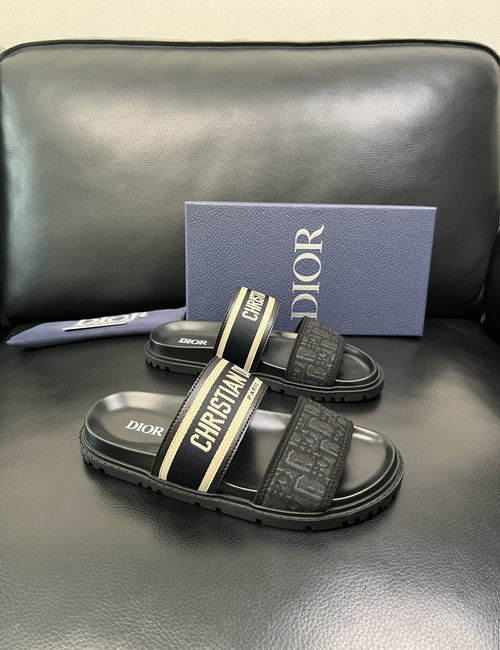 Christian Dior CD Cowhide Fabric Spliced Slippers
