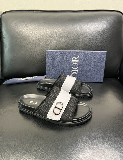 Christian Dior CD Cowhide Fabric Spliced Slippers